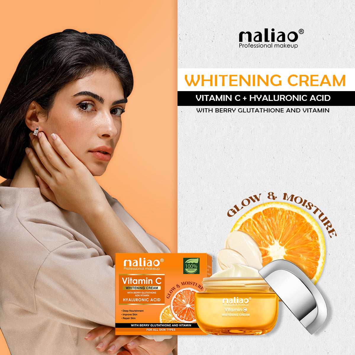 Maliao, RepairSkin, AllSkinTypes, BeautyProducts,DeepNourishment, HyaluronicAcid, Skincare, WhiteningCream, VitaminC, BerryGlutathione,